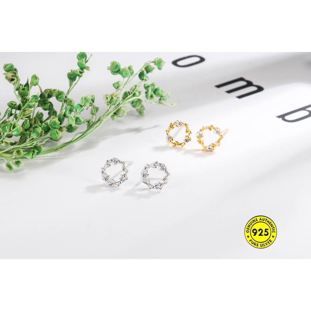 Anting Stud Desain Karangan Bunga Bahan Sterling Silver Untuk Wanita