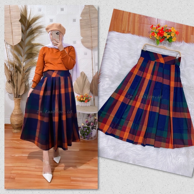 ROK FLANEL MIDI 7/8 // ROK 7/8 MIDI KOTAK FLANEL // ROK REMPEL KOTAK FLANEL IMPORT MIDI// ROK TARTAN