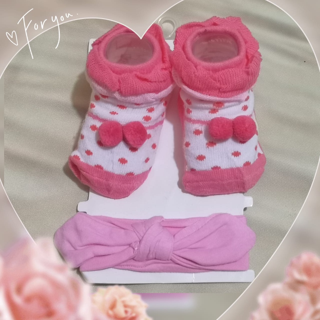 KAOS KAKI SEPATU BAYI + BANDANA 3- KOTAK BABY NEW BORN PEREMPUAN 0-12 BULAN K-8#