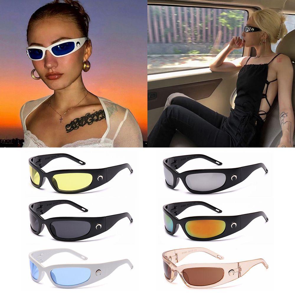 R-flower Moon Sunglasses Vintage Punk Kacamata Matahari Hip Hop Persegi Panjang