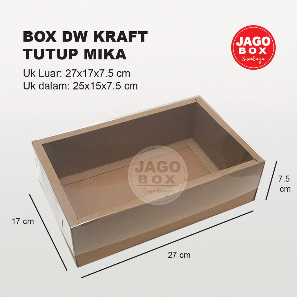 Box DW Kue Kering Souvenir Kraft + Tutup Mika 25x15x7,5 Cm (uk.dalam)