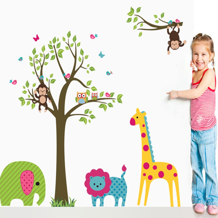 RELIZA WALL STICKER POHON HEWAN ANAK TREE ANIMAL JERAPAH STIKER DINDING DF5071