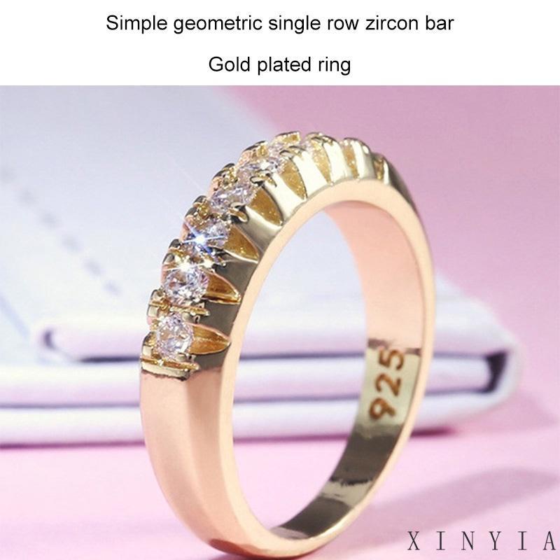 【COD】Cincin Lapis Emas Desain Geometri Hias Zircon Untuk Wanita