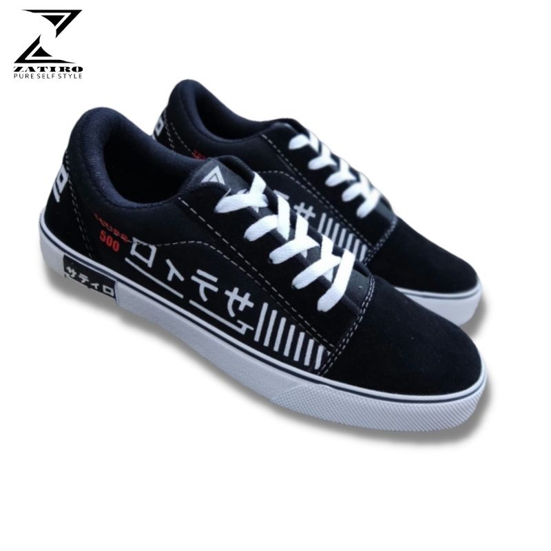 Sepatu Casual Sneakers Zatiro Skool Black White Ztr Japan Motif Putih ZatiroPSS Sebelas Low