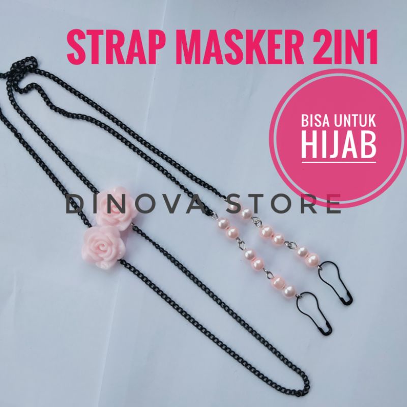 NEW strap masker hijab 2 in 1 fallin mutiara sesuai warna mawar/konektor masker/strap masker hijab/dinova store/pgx/tali masker/strap masker 2in1/strap masker hijab 2in1/konektor masker