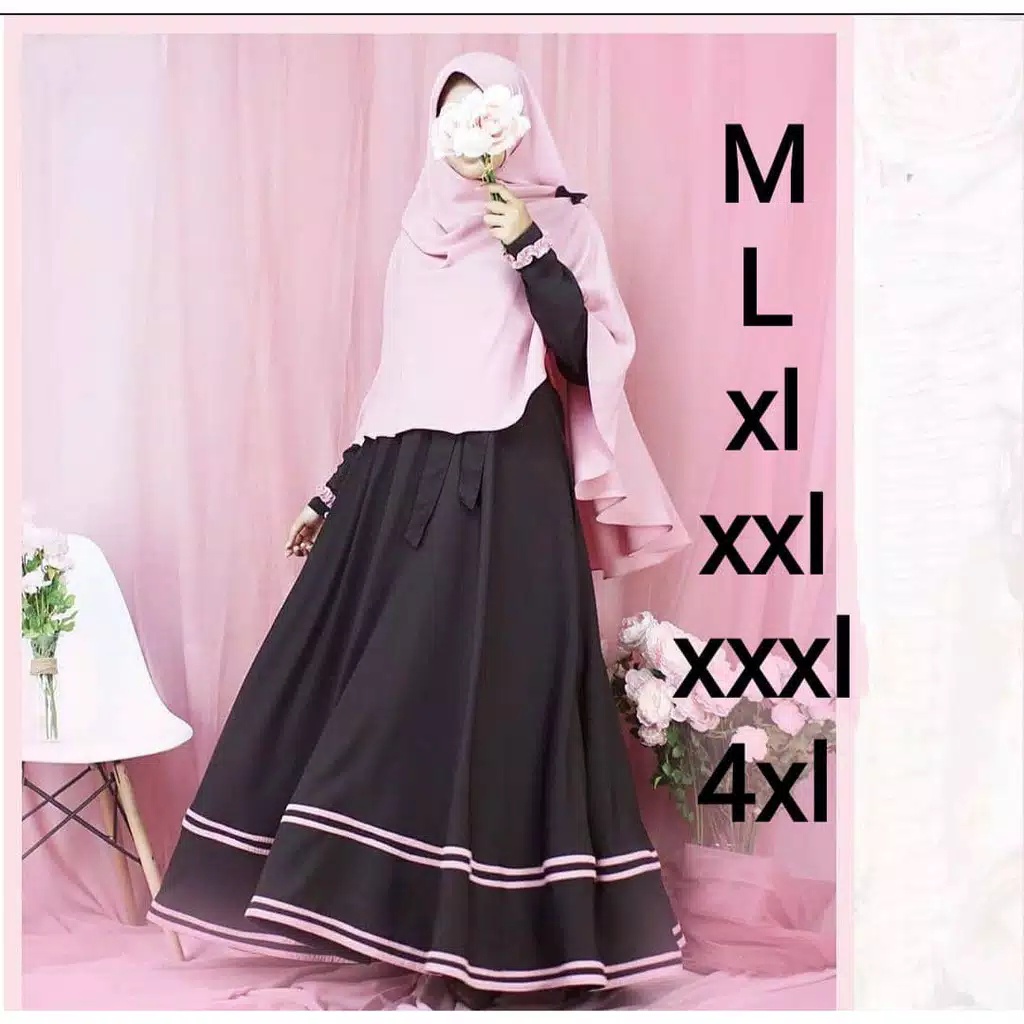 Gamis syar'i ukuran jumbo set khimar busui pakaian kekinian super jumbo L XL XXL XXXL 4XL gamis one set  Kimbora