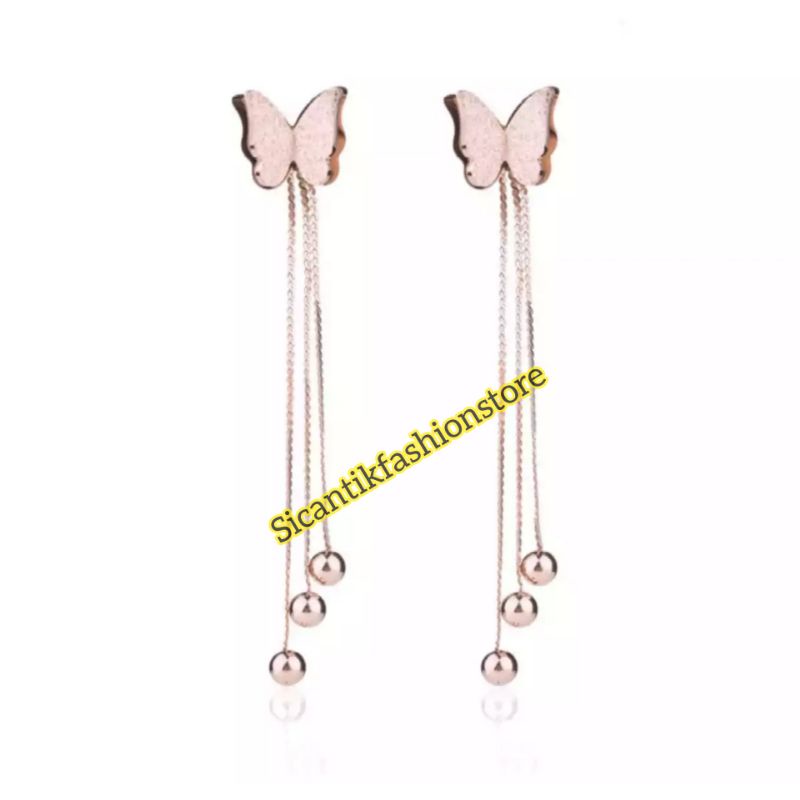 Anting Kupu kupu Rose Gold Fashion Wanita Terlaris Anti Karat Anting Titanium Kupu-kupu Wanita Mewah