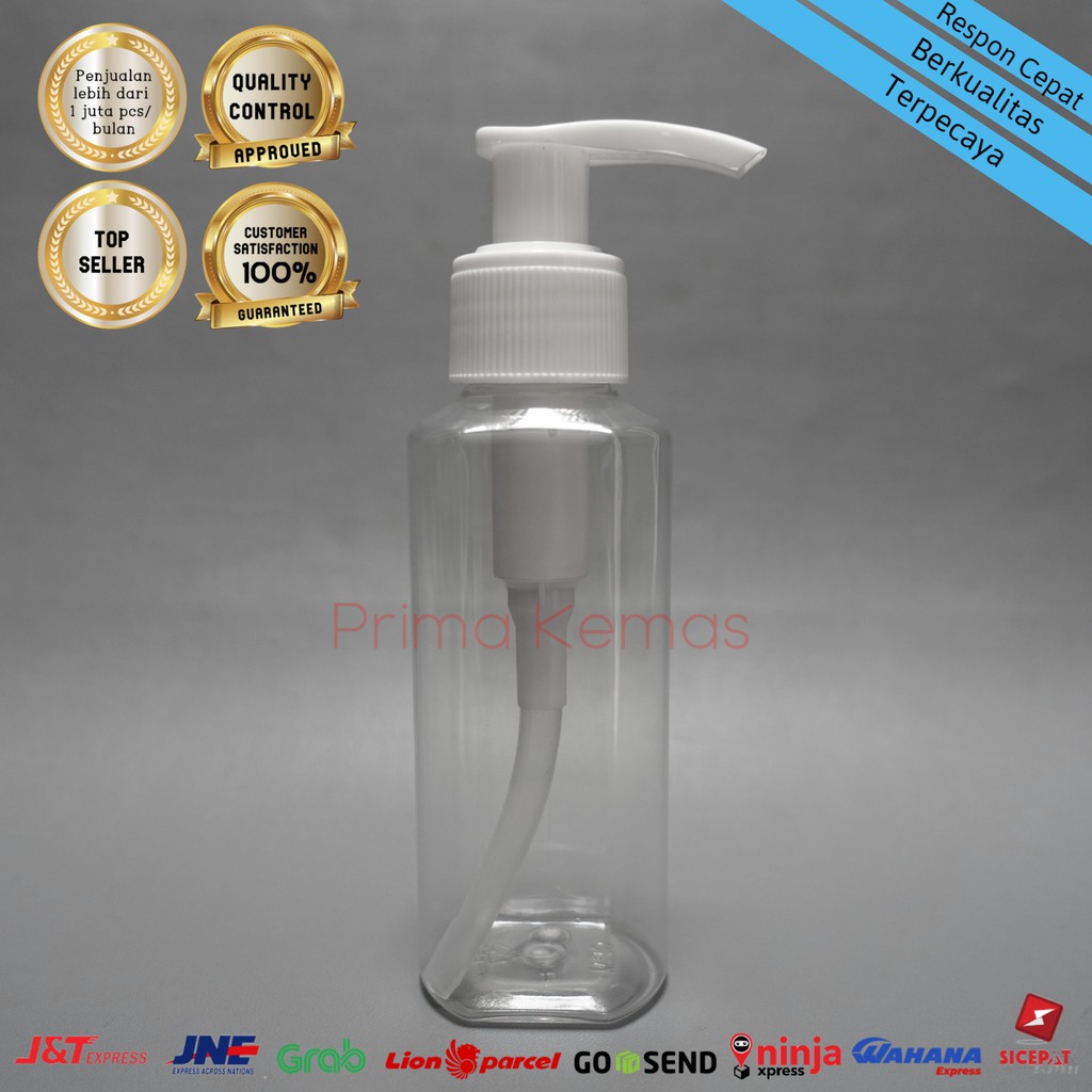 Botol Pump Lotion 100 ml - botol kosmetik 100 ml - botol skincare Pet SQ 100 ml Natural Pump AG