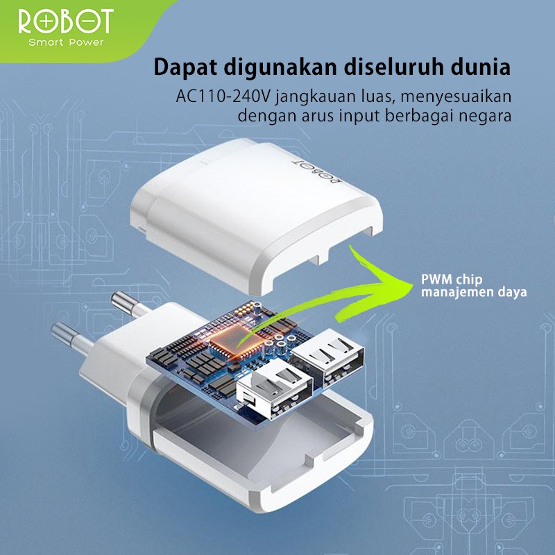 Robot Charger RT-K9 Kepala Charger Fast Charging Kabel Micro Original Quick Charge - Garansi 1 Tahun