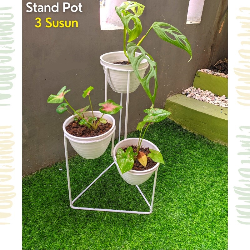 RAK POT BESI /  POT ALAS SEGITIGA  SUSUN 3 / Standing Pot Tanaman Hias / STANDING POT BESI