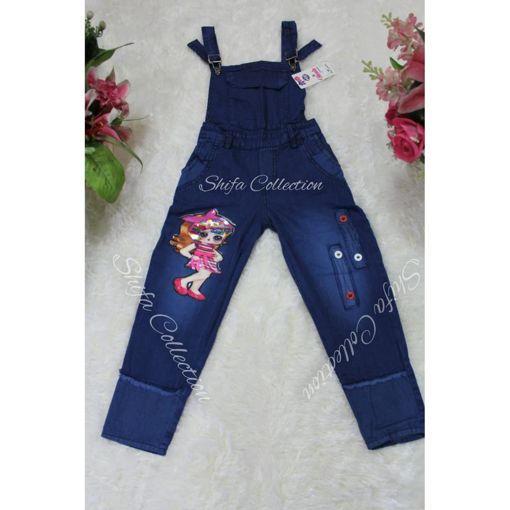 Baju Kodok/ Overall/ Jumpsuit Anak - LED dan Bulu - Bahan Soft Jeans - Size M L XL / 24 25 26 (5-13 Thn)