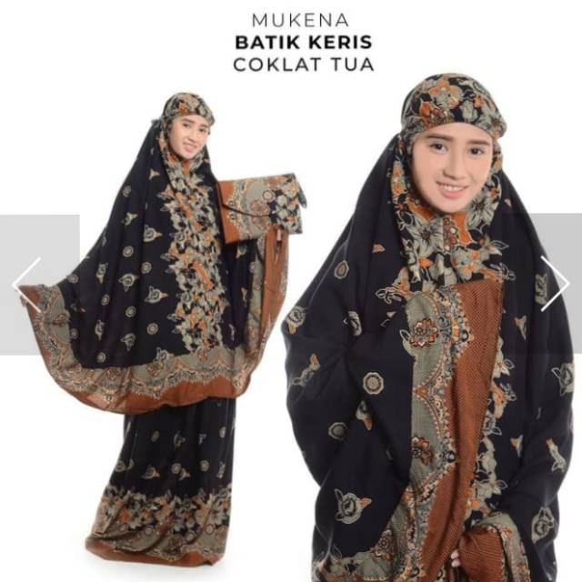 MUKENA  TERBARU DEWASA BALI BATIK KERIS COKLAT TUA