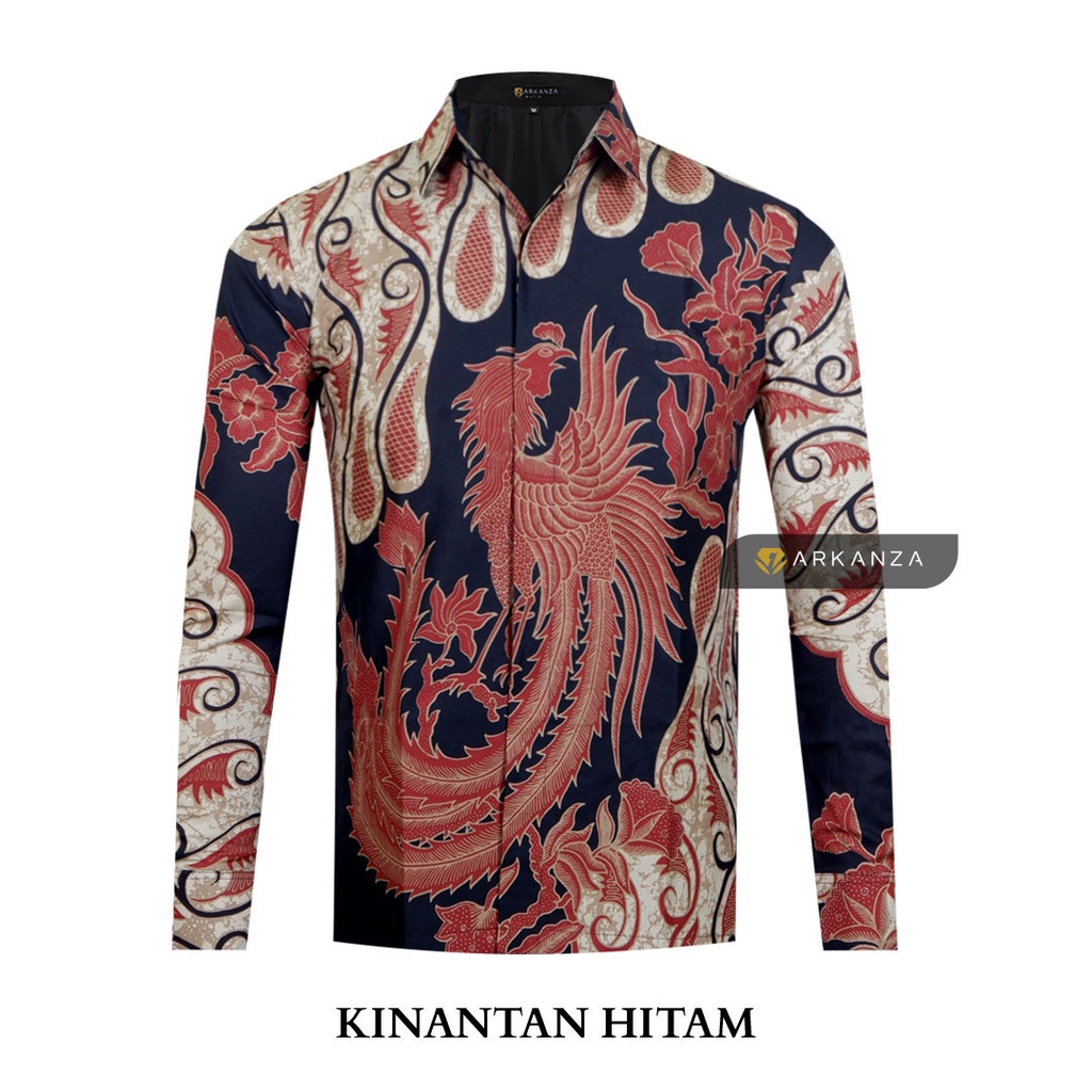 BATIK ARKANZA Motif KINANTAN HITAM Hem Atasan Kemeja Baju Batik Pria Cowok Laki Laki Slimfit Full Lapis Furing Lengan Panjang Lengan Pendek Original Asli