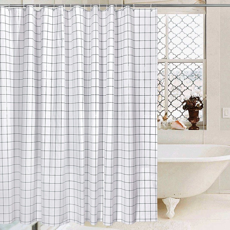 Tirai Kamar Mandi Bahan PEVA Motif Kotak kotak Warna Putih Tirai Kamar Mandi Bahan PEVA Motif Kotak kotak Warna Putih