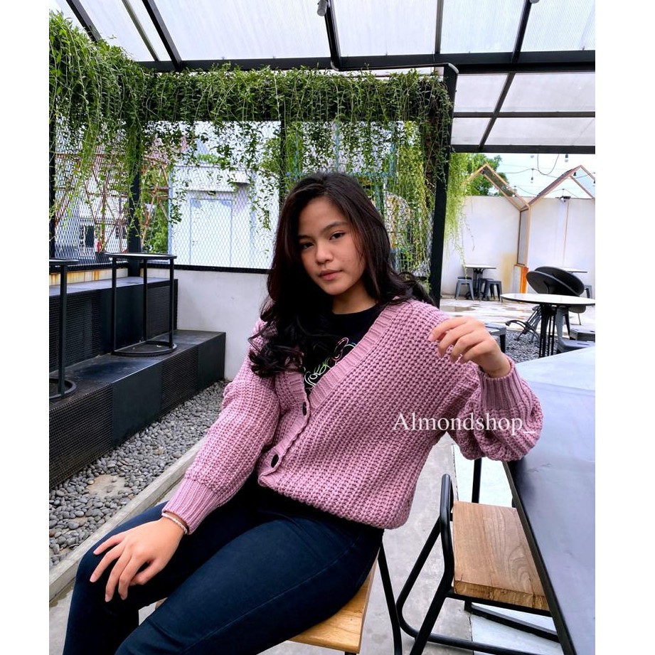 Shila Cardigan Rajut Premium / Cardigan Oversize / Cardigan Crop Wanita / Cardi Rajut-Nila Muda