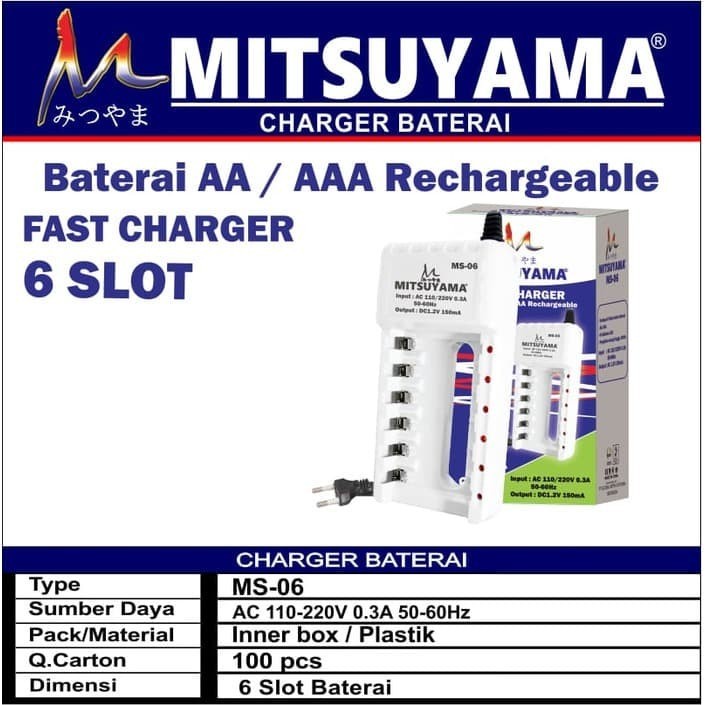 CHARGER BATERAI AA AAA 6 SLOT MITSUYAMA MS-06 CAS BATERAI AA AAA