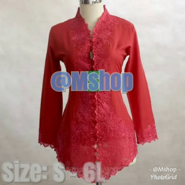 KEBAYA ENCIM KUTUBARU BORDIR KARTINI MODERN JUMBO PANJANG MERAH