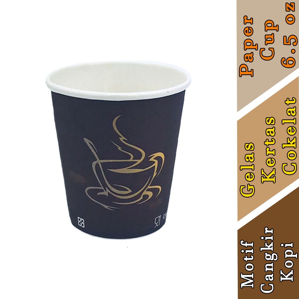 Gelas - Paper cup - Gelas Kertas - full cokelat - motif cangkir kopi - 6.5 oz