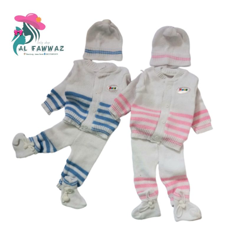 Set 4in1 sweater bayi newborn rajut putih