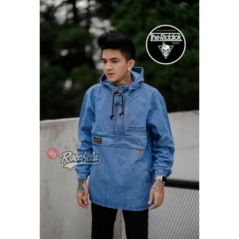 (COD) Jaket Jeans Cagoule Topi Cowok & Cewek Jaket Jeans Premium - Jaket Murah