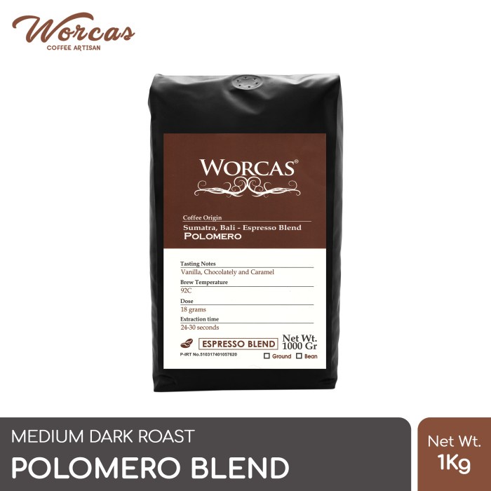 

t01thy Kopi Polomero Espresso Blend 1 Kg (Biji/Bubuk) | Worcas Coffee - Kopi Biji Ds20X11
