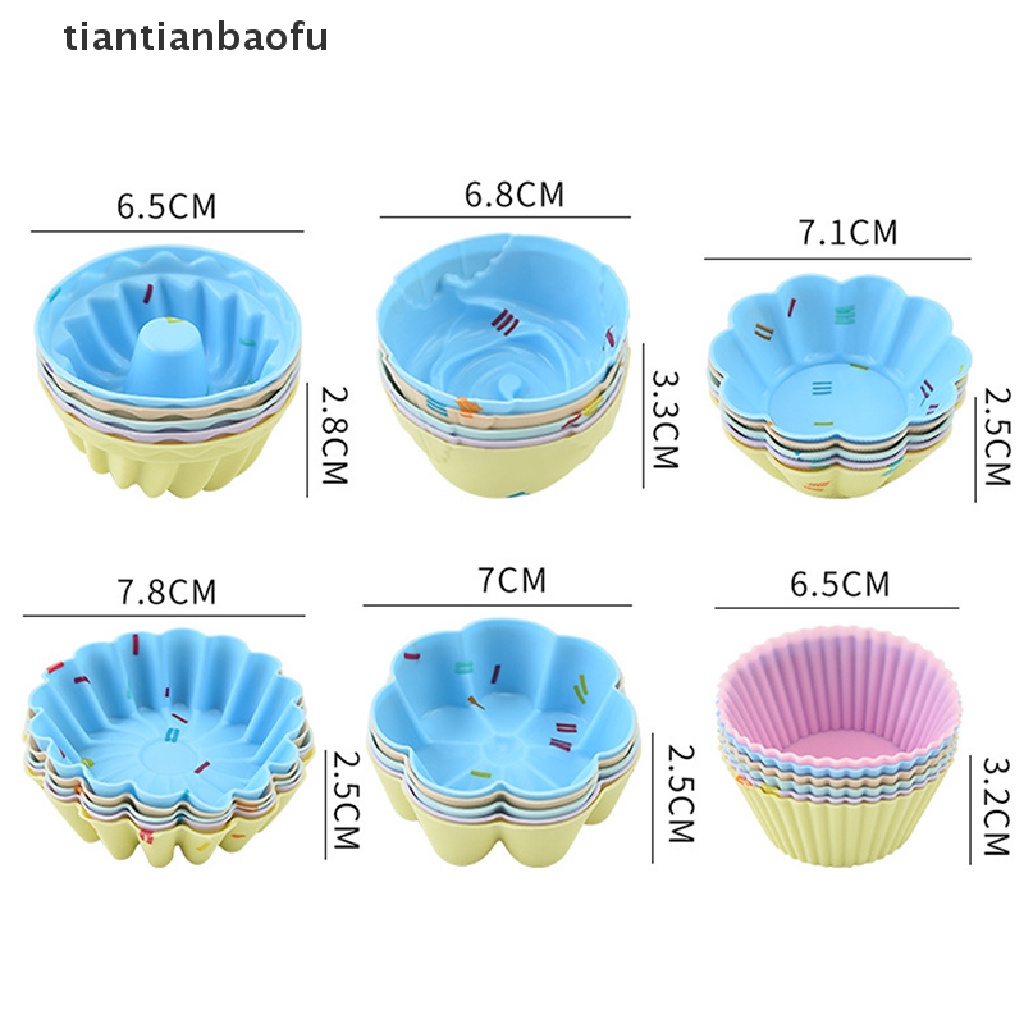 5 Pcs Cetakan Kue Muffin Cupcake Bentuk Bulat Hati Kotak 3D Bahan Silikon