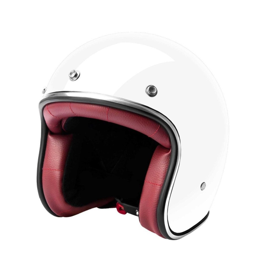 HELM RETRO ZULU OSIRIS WHITE MAROON - PUTIH GLOSSY LIST CHROME