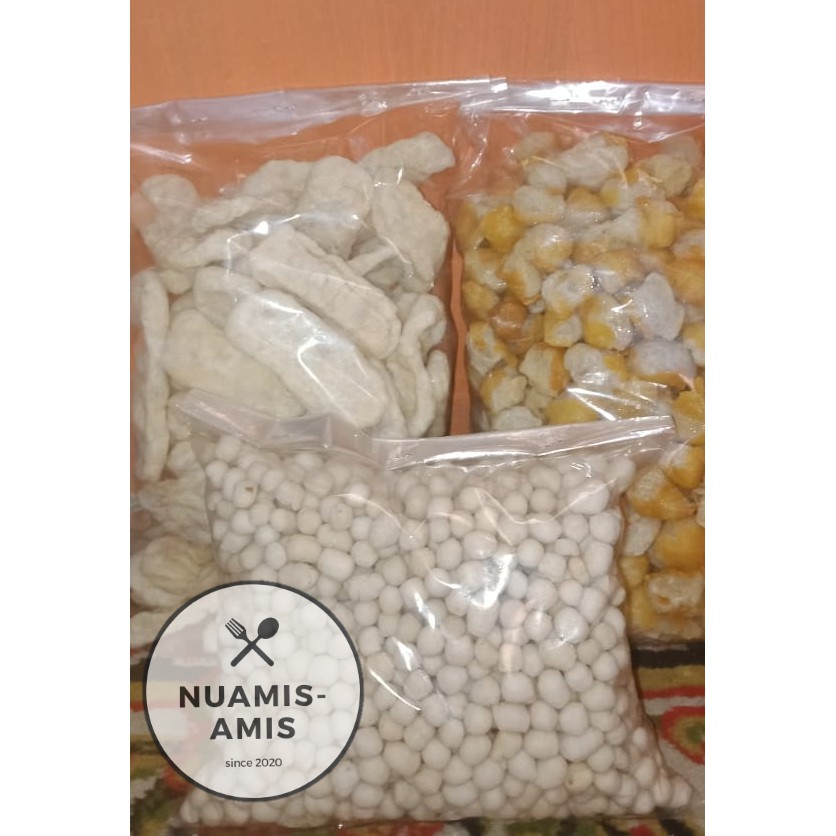 

paket hemat 150, cuanki lidah50 siomay kering kecil500gr sukro cikur 500gr