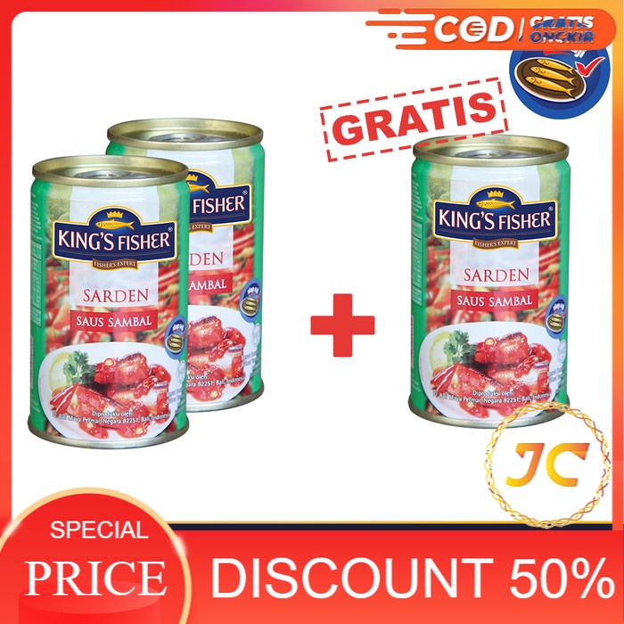 

[Ramadhan Sale Off 50%] Paket 2 gratis 1 King's Fisher Sarden mini saus sambal Makanan Kaleng