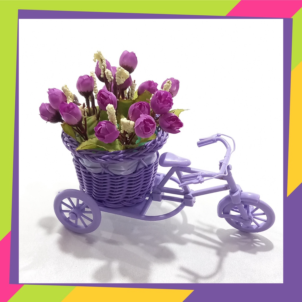 1574D1 / Pot bunga sepeda plus bunga Artificail / Pot bunga sepeda plus tanamanan hias