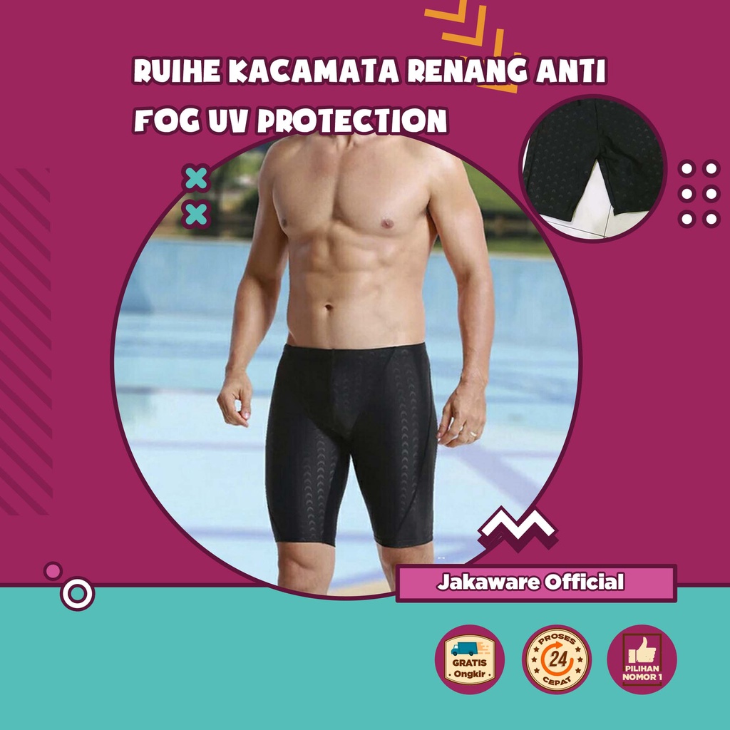 CELANA RENANG PRIA SHARKSKIN LAKI DEWASA BAHAN SPANDEX POLYESTER PENDEK OLAHRAGA WARNA HITAM POLOS M