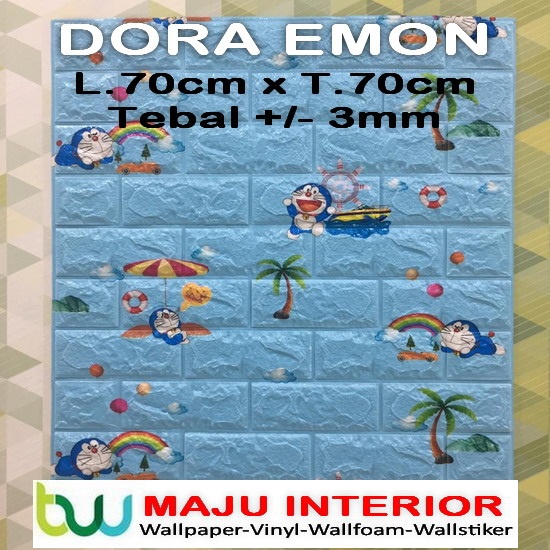 Wallpaper 3D Bata 70x77 cm Walpaper Dinding 3D Brick Foam Motif Anak Doraemon Hello Kitty Stiker-Doraemon 3mm