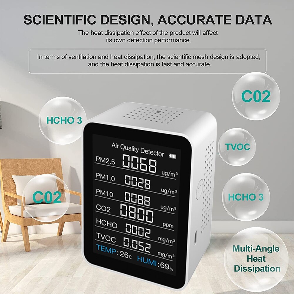 528 ROCKWARE 2C07 Alat Detektsi Kualitas Udara Suhu Humidity Udara 8 in 1