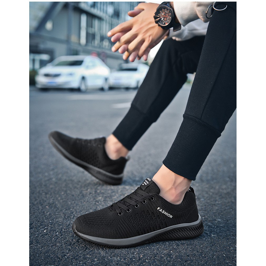 1001 IMPORT SEPATU SNEAKERS PRIA SPORT WOVEN + BOX DAN KAOS KAKI !!! - HITAM