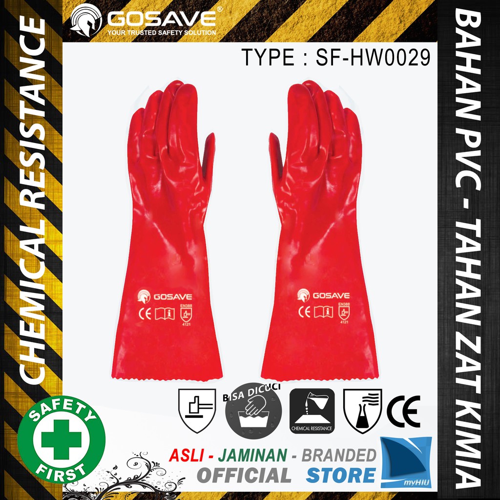 Sarung Tangan PVC 350 ~ 400 mm Higienis Anti Zat Kimia / Safety Gloves Chemical Resistance GOSAVE