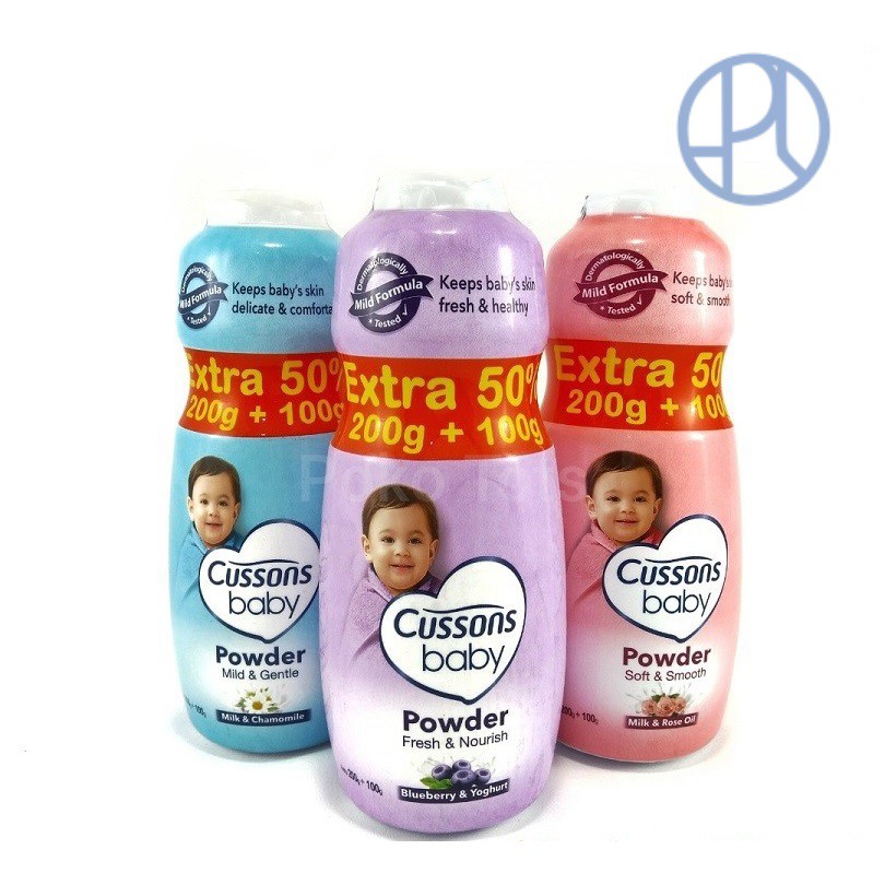 CUSSONS BABY POWDER 200gr + 60gr BEDAK BAYI CUSSONS PINK BIRU UNGU SOFT SMOOTH MILD GENTLE FRESH NOURISH CUSSON