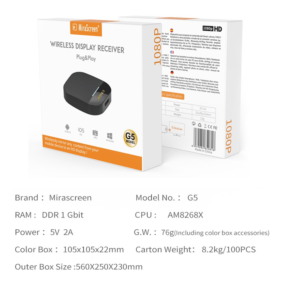 MiraScreen G5 AnyCast Miracast HDMI Dongle Wifi 1080P 2.4G - G5A - Black