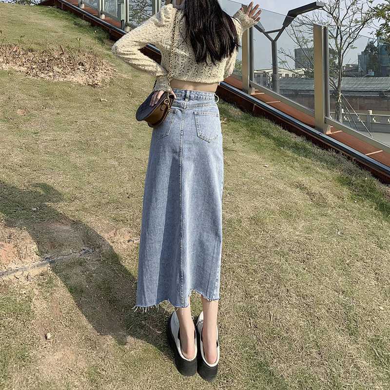 Rok jeans 7 8 wanita Rok korean style Rok jeans panjang Rok jeans span rok wanita kekinian jumbo size 5XL dewasa rok