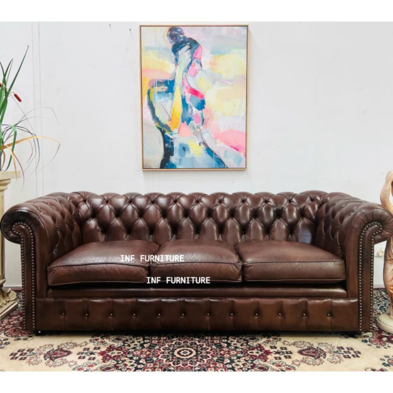 sofa chesterfield mewah  sofa tamu kulit sintetis mewah kulit import