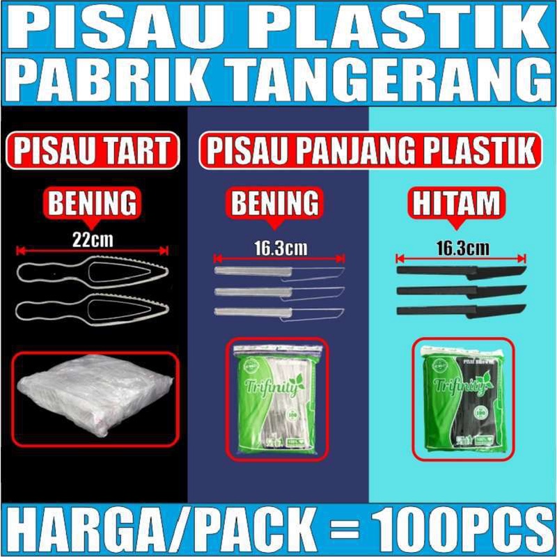 Trifinity Pisau Kue Tart Cake Ulang Tahun / Pisau Plastik Panjang Hitam Bening Murah Per Pack Var