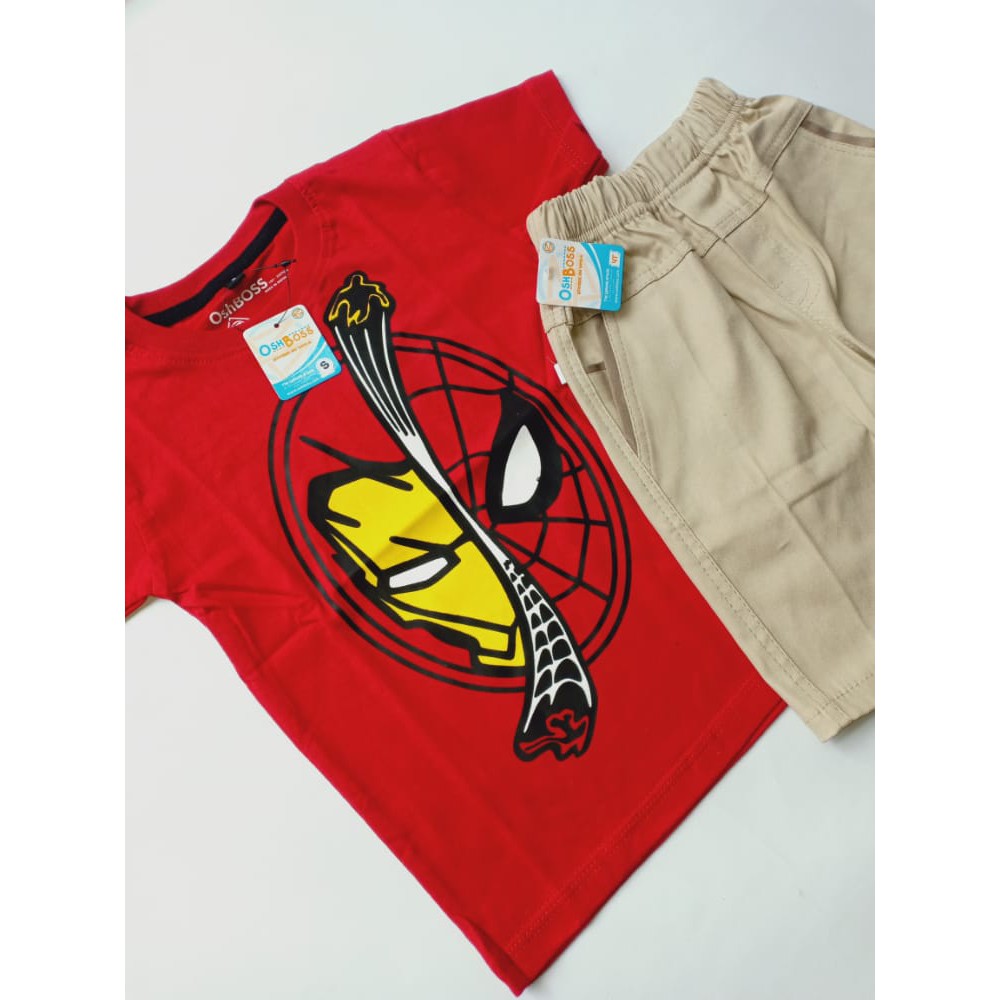 COD BAJU STELAN ANAK LAKI LAKI GAMBAR SPIDERMAN IRONMAN DAN CINO PENDEK 1-6 TAHUN-2