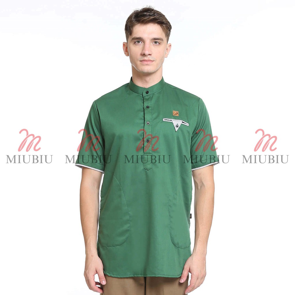 KURTA KOKO PRIA DEWASA REMAJA TANGAN PENDEK BAHAN KATUN TOYOBO HIJAU TUA BRAND IYYAKA KURTA ORIGINAL