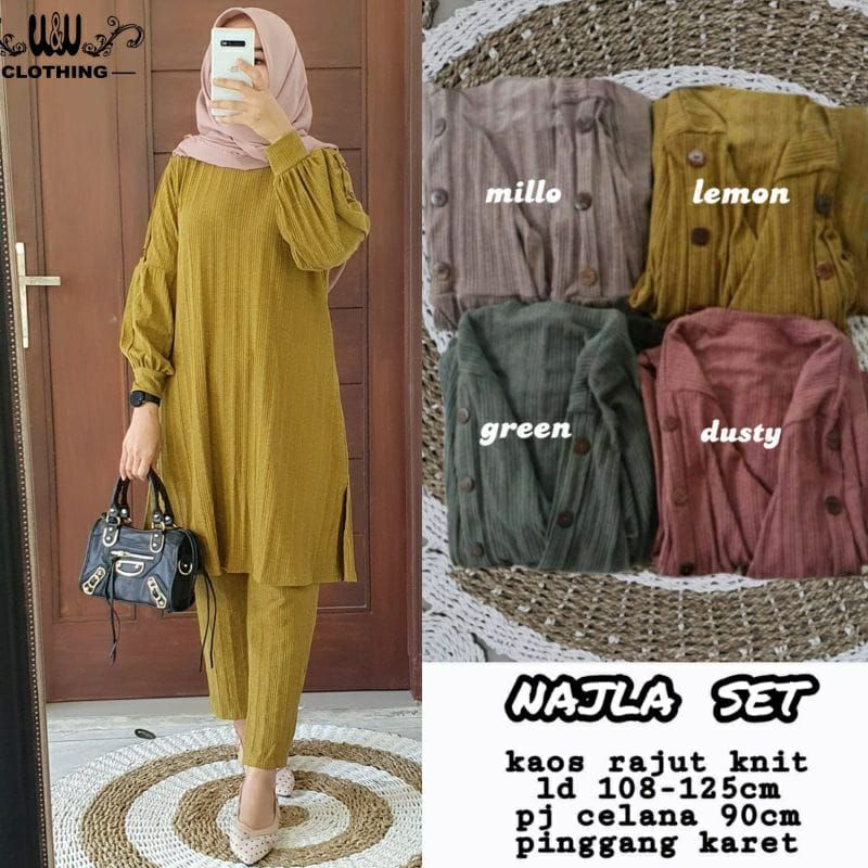 SETELAN WANITA MUSLIM BAHAN KAOS RAJUT KNIT NAJLA SET W&amp;W [READY]