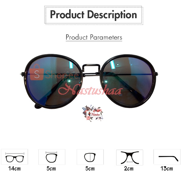 Kacamata oval vintage frame metal hitam sunglasses grand mirror kacamata gaya ANTI UV untuk pria dan wanita kekinian NO CASE