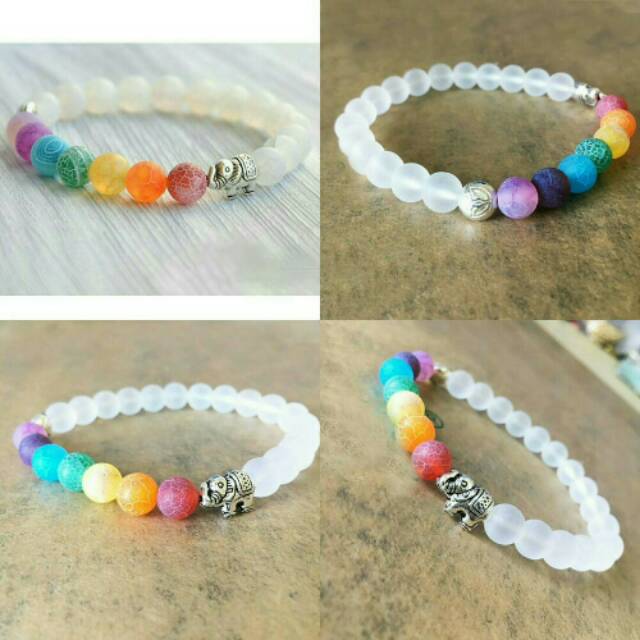 Gelang Keberuntungan 7 Chakra Hias Gajah Silver