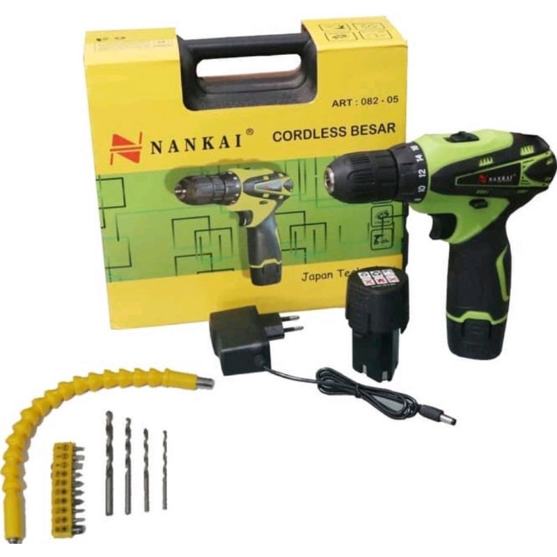 NANKAI 2 BATERAI Cordless Drill bor baterai 12 V