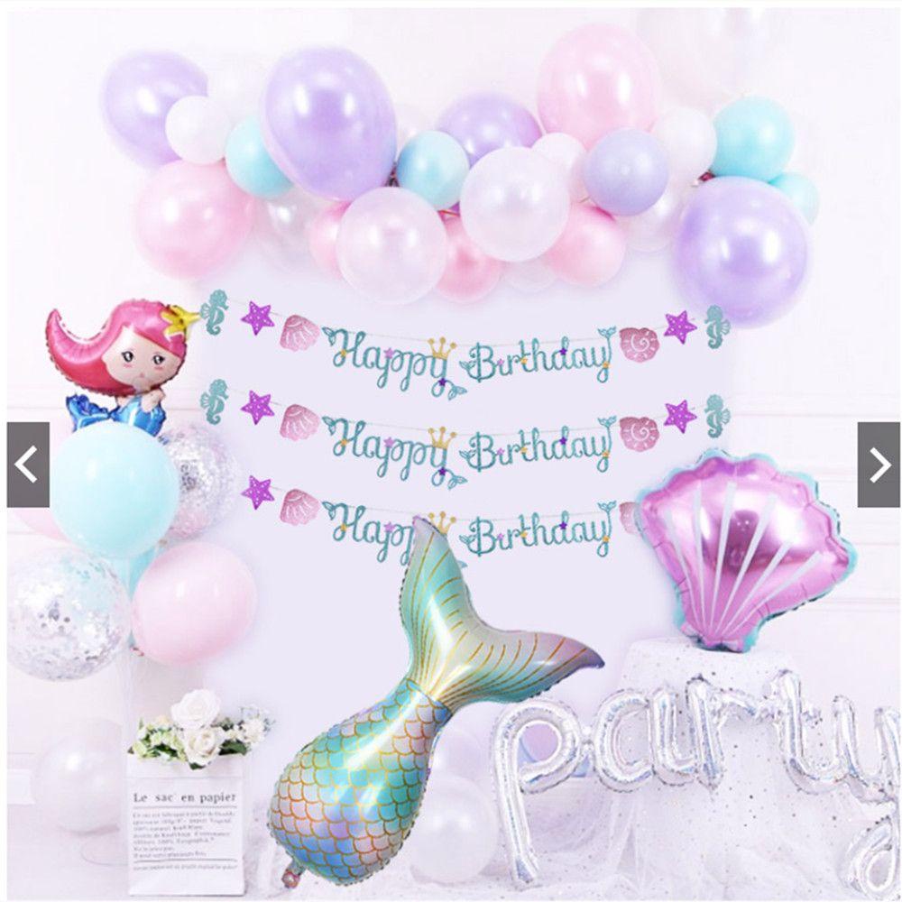 Suyo 7pcs / lot Balon Helium 32 Inci Bentuk Ekor Mermaid Untuk Pesta Ulang Tahun Anak