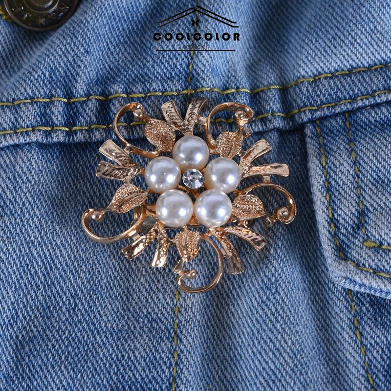 COD❤️ Bros Pakaian All-Match High-end Pearl Fashion Floral Alloy  Kepingan Salju Berlapis Perak Aksesoris Wanita Fashion Mewah Korea