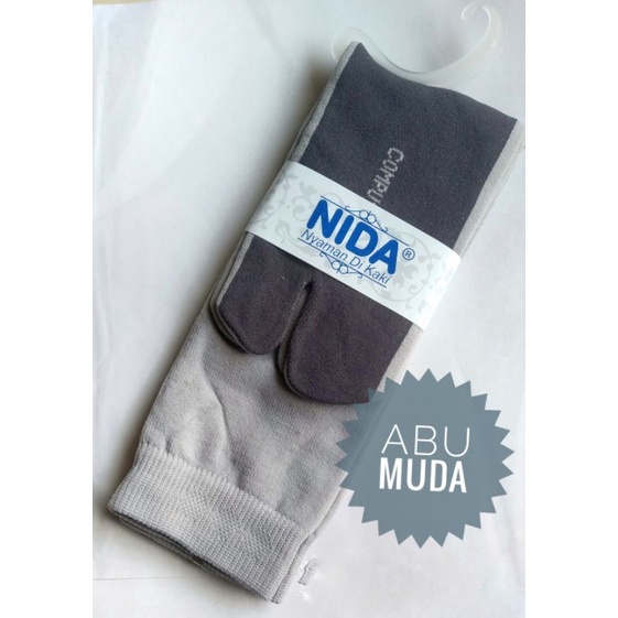 Kaos Kaki Nida Panjang Muslimah Telapak Hitam Jempol Polos Murah Malang-Abu abu