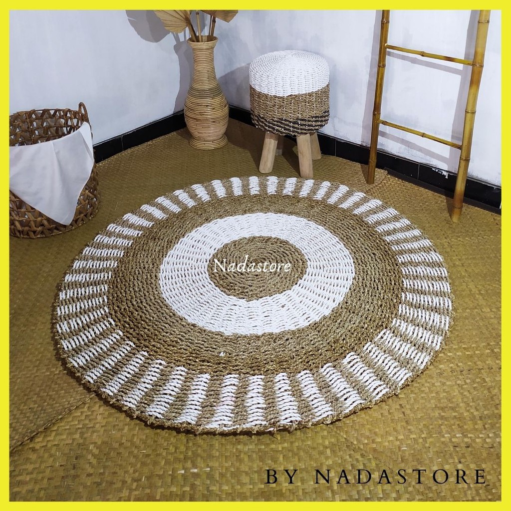 Rug zebra Natural / Karpet Anyaman bulat / Karpet Seagrass Naturalan / Karpet Rumput Diameter 120 cm